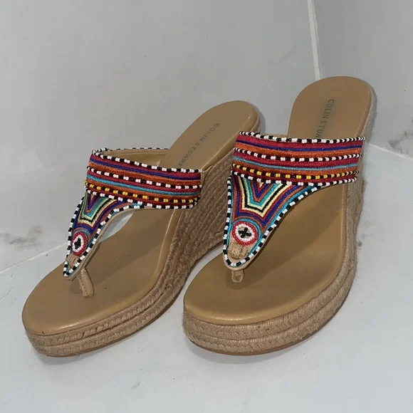 Boho Embroidered and Beaded Sandals / Wedges - Picture 4 of 11